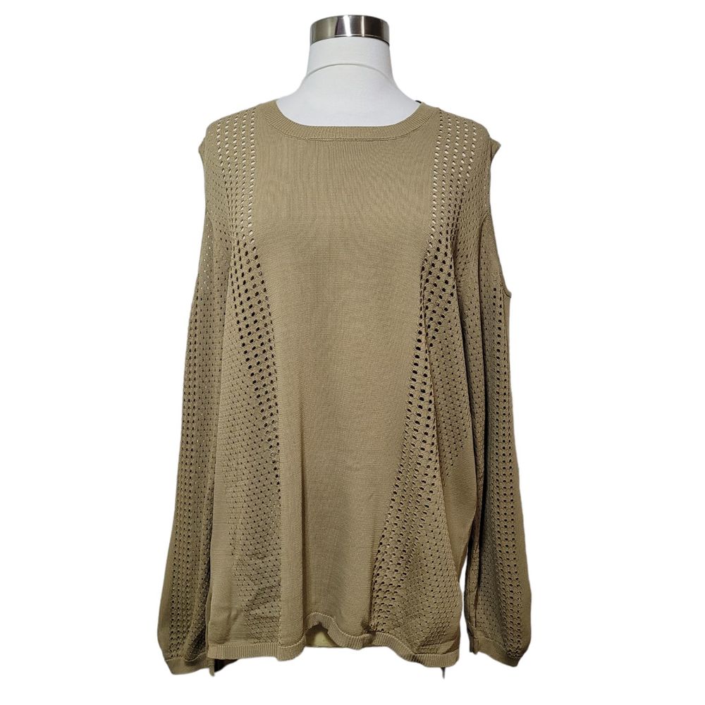 One A Women's Beige Cold Shoulder Hollow Out Long Sleeve Knit Top Size XL